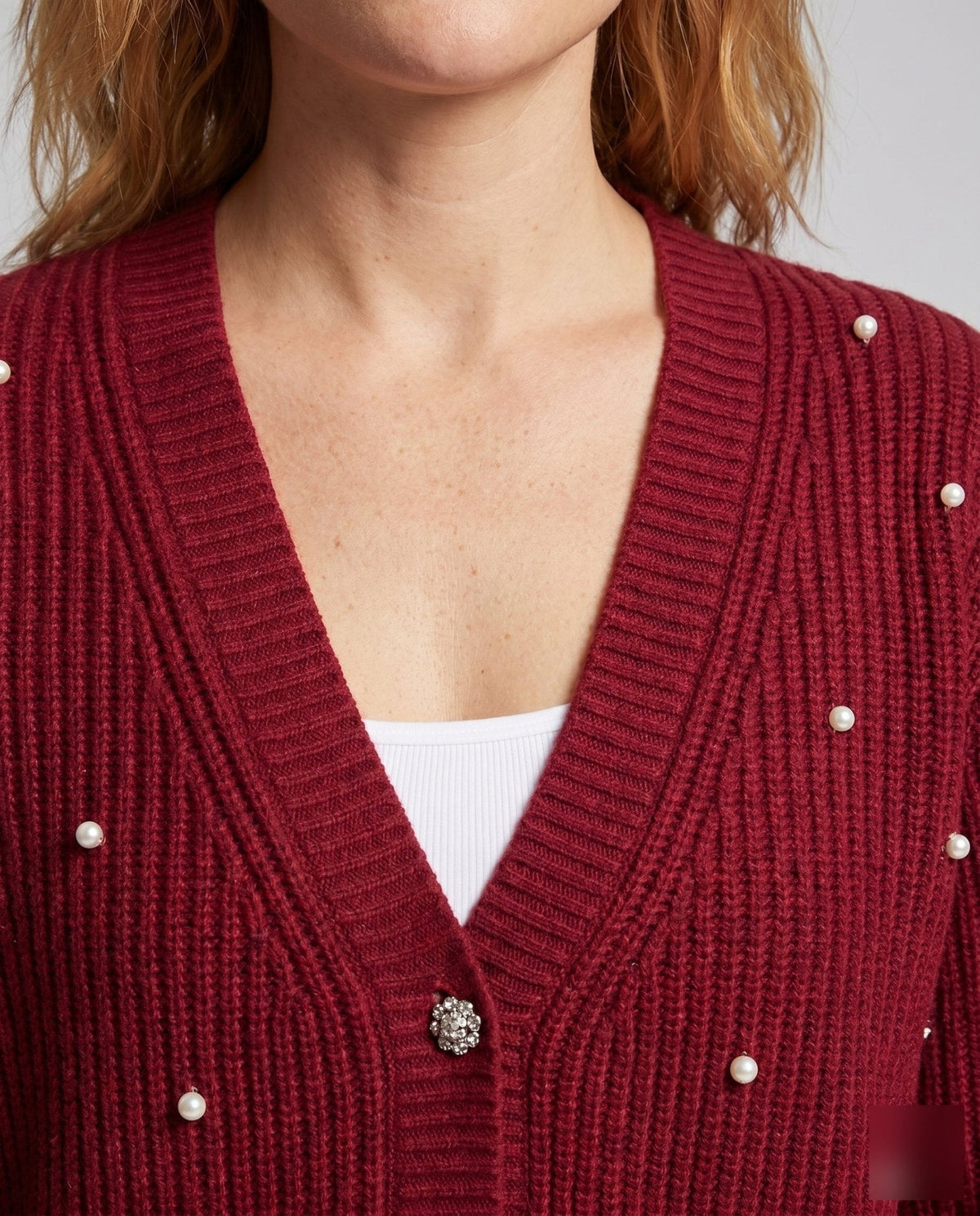 Women's cardigan with pearl details and casual fit - Chichicherry