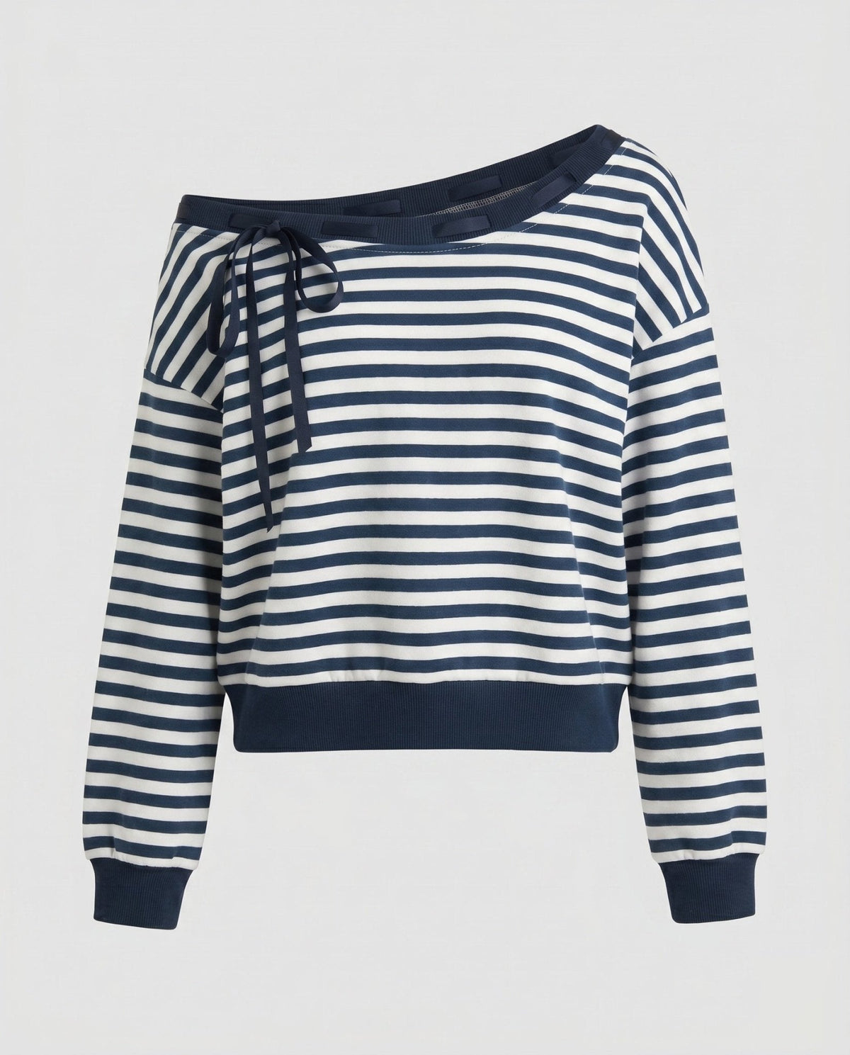 Women's casual asymmetric sweatshirt with stylish stripe pattern and shoulder details - Chichicherry