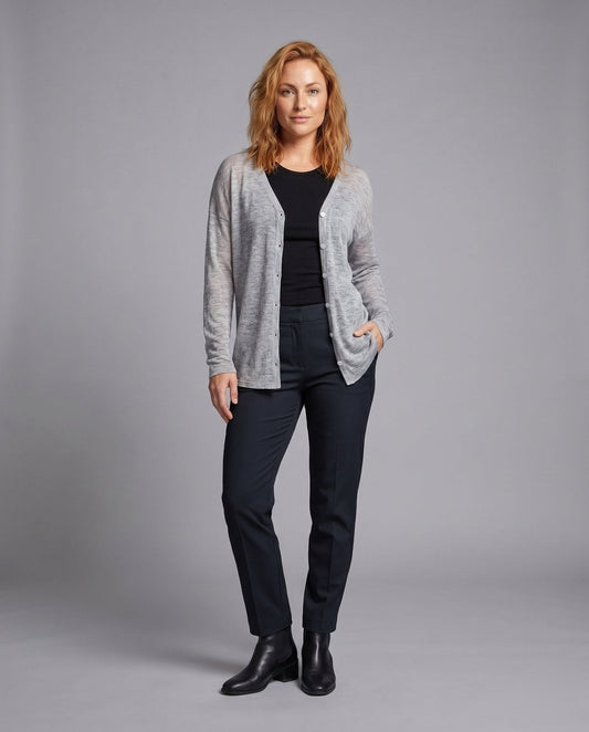 Women's casual cardigan with button details and asymmetrical cut - Chichicherry