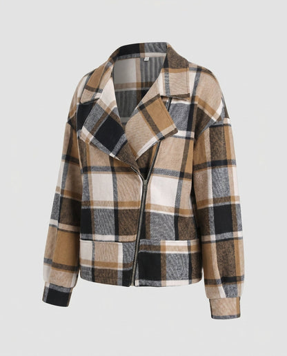 Women's Casual Checkered Pattern Jacket with Padded Lining - Chichicherry