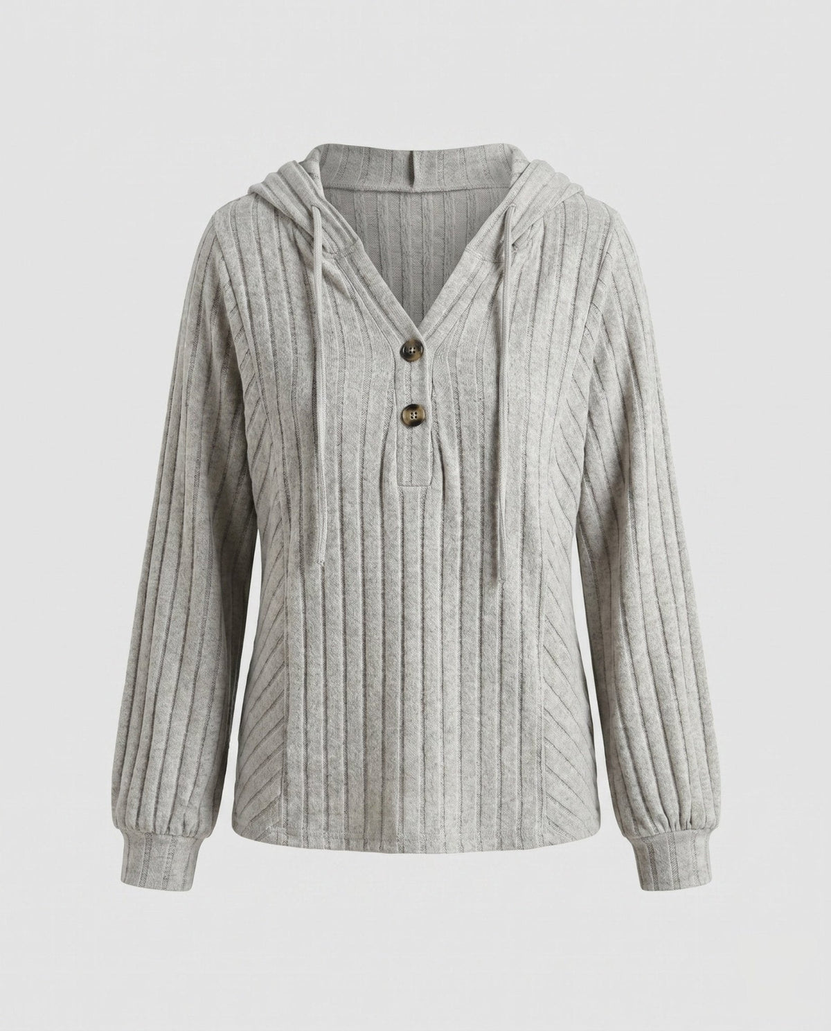 Women's casual hooded top with textured rib details and button placket - Chichicherry