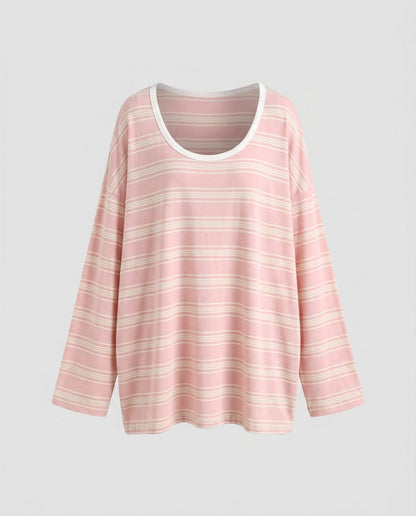 Women's casual long sleeve T-shirt with trendy striped pattern - Chichicherry