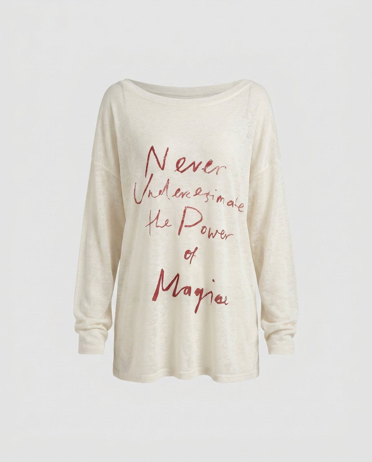 Women's casual oversized shirt with asymmetrical neckline and creative lettering - Chichicherry