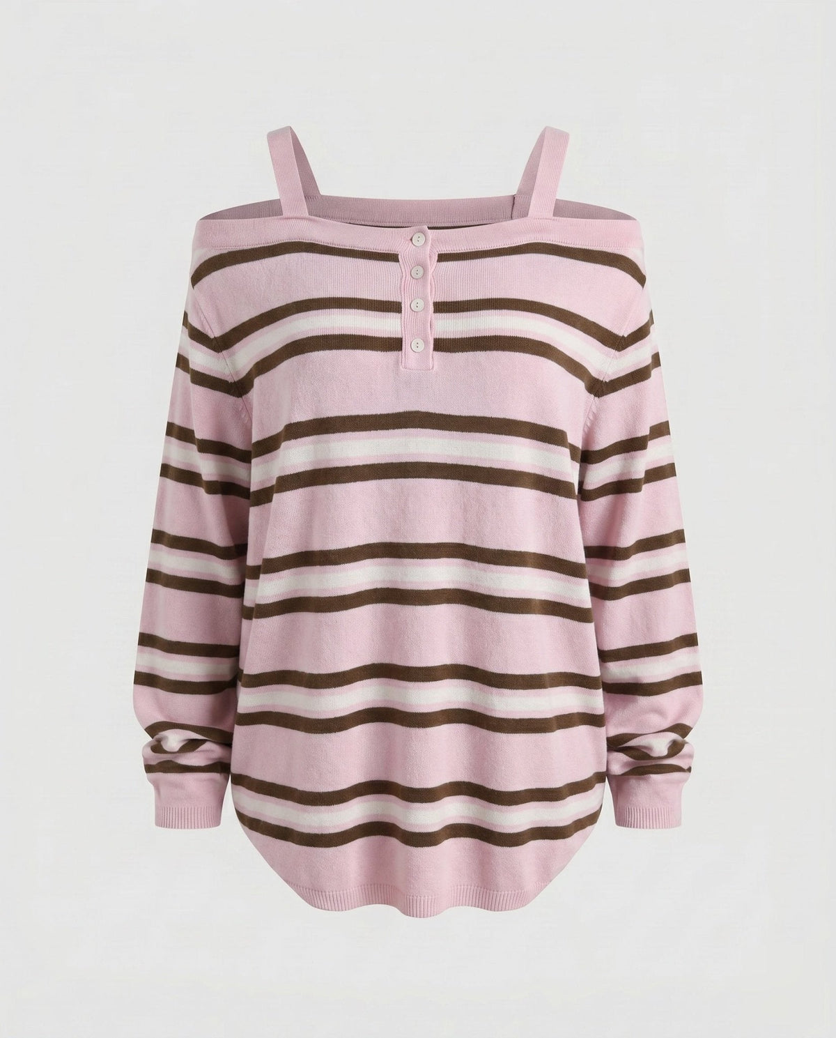 Women’s Casual Oversized Shirt with Wide Stripe Pattern and Decorative Button Closure - Chichicherry