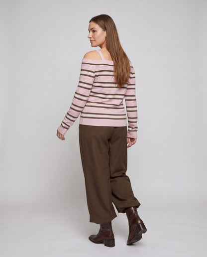 Women’s Casual Oversized Shirt with Wide Stripe Pattern and Decorative Button Closure - Chichicherry