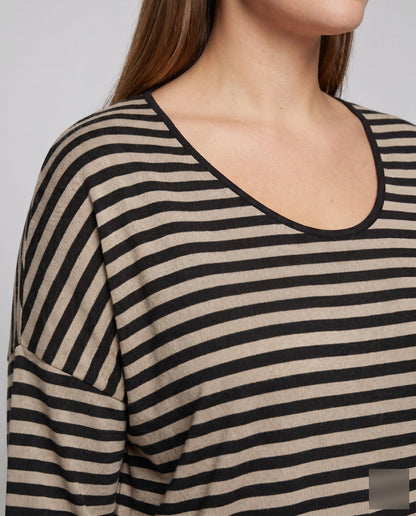 Women's Casual Oversized Shirt with Wide Stripes - Chichicherry