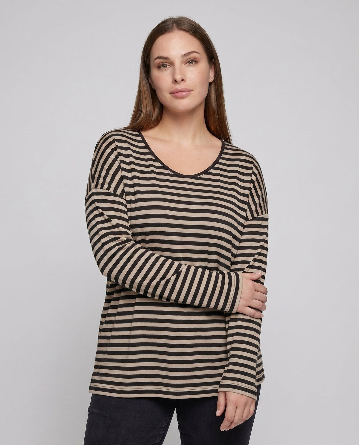 Women's Casual Oversized Shirt with Wide Stripes - Chichicherry
