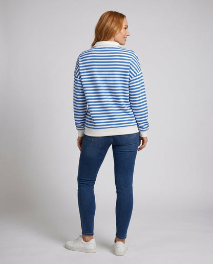 Women's casual sweatshirt with sporty zipper and striped pattern - Chichicherry