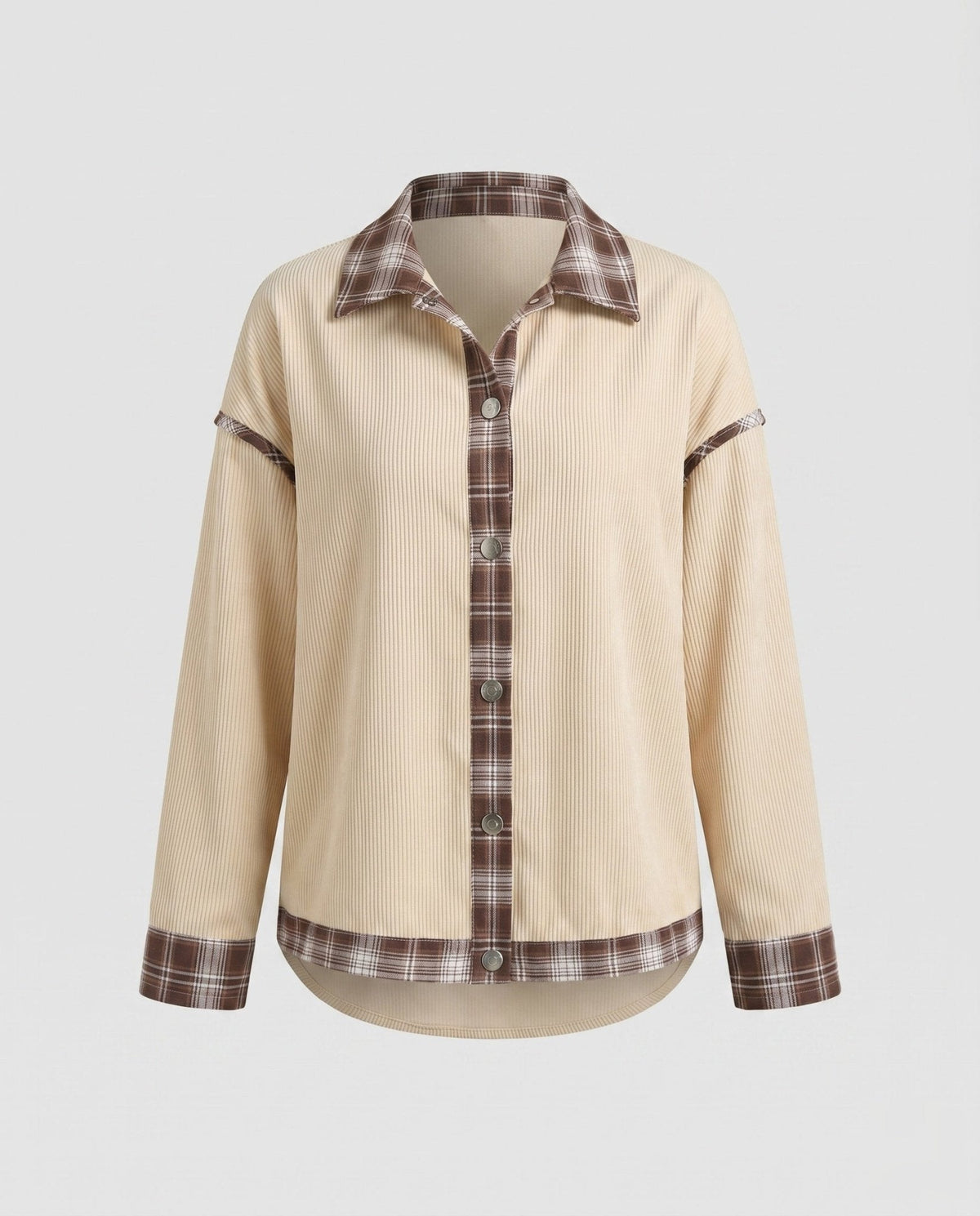 Women's Checkered Shirt Jacket with Removable Sleeves and Contrasting Details - Chichicherry
