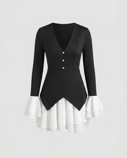 Women’s dress with deep V-neckline and palazzo skirt - Chichicherry