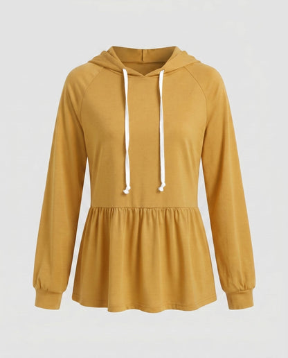 Women's hooded top with swinging hem and ruching - Chichicherry