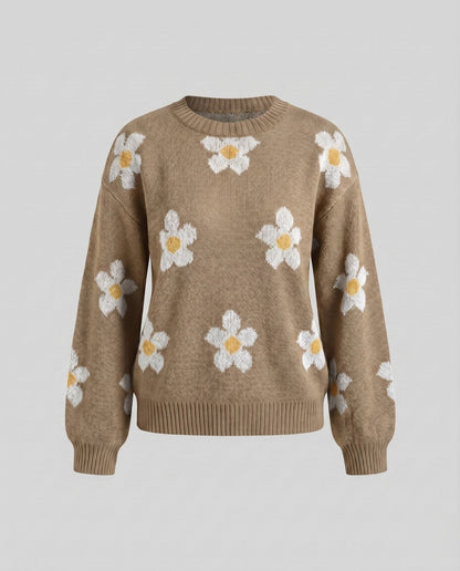 Women's knit pullover with floral patterns and relaxed fit - Chichicherry
