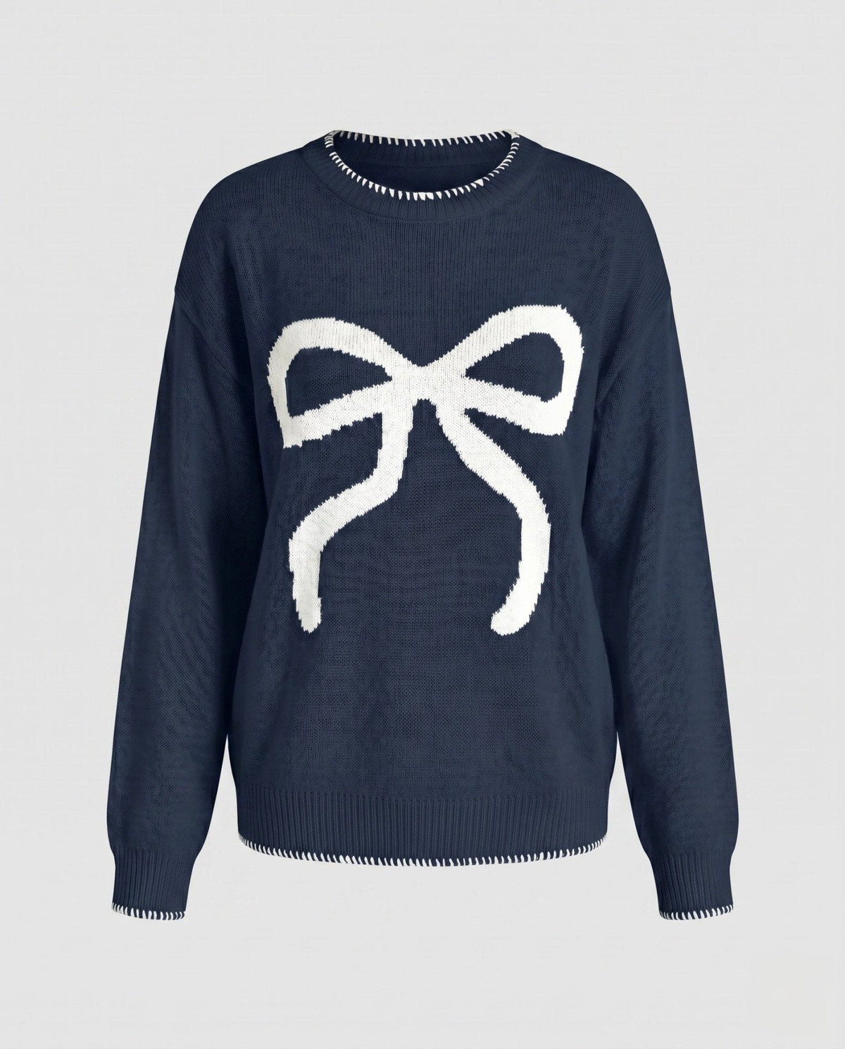 Women's knit sweater with decorative bow motif and casual fit - Chichicherry