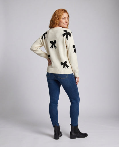 Women's knit sweater with playful bow motif and casual fit - Chichicherry