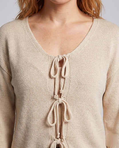 Women's knit sweater with playful drawstrings and casual fit - Chichicherry