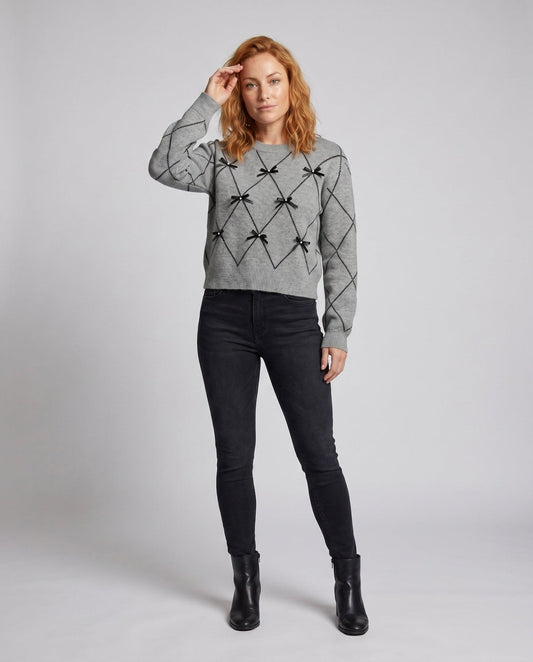 Women's knit sweater with stylish bow details - Chichicherry