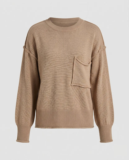 Women's knit sweater with unique structural details and a practical chest pocket - Chichicherry