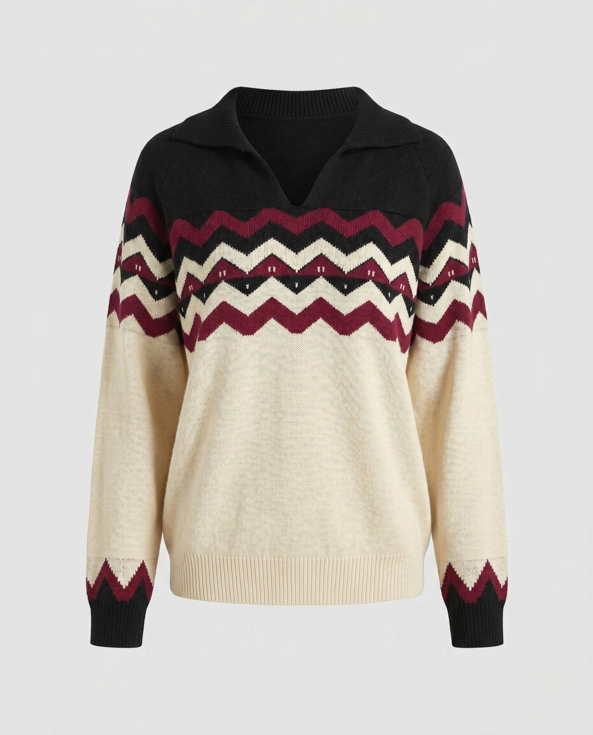 Women's knitted pullover with geometric pattern and modern collar - Chichicherry