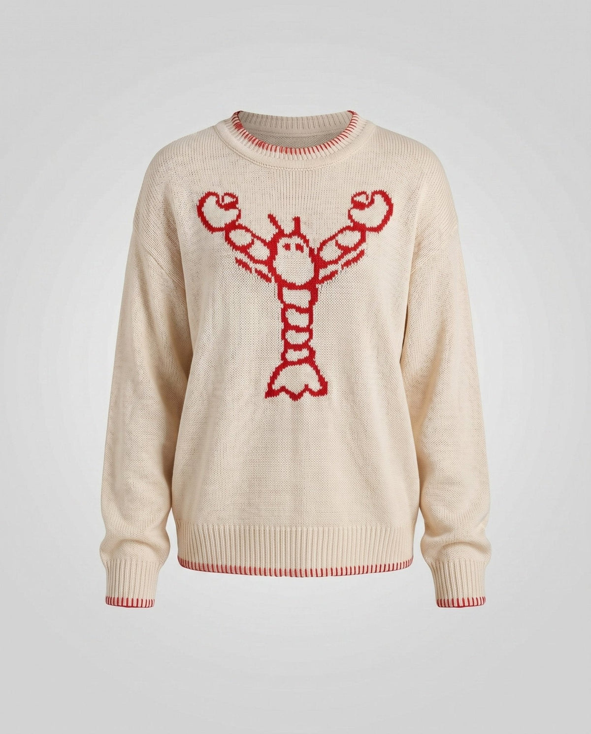 Women's knitted sweater with a casual crab motif and modern stripe accents - Chichicherry