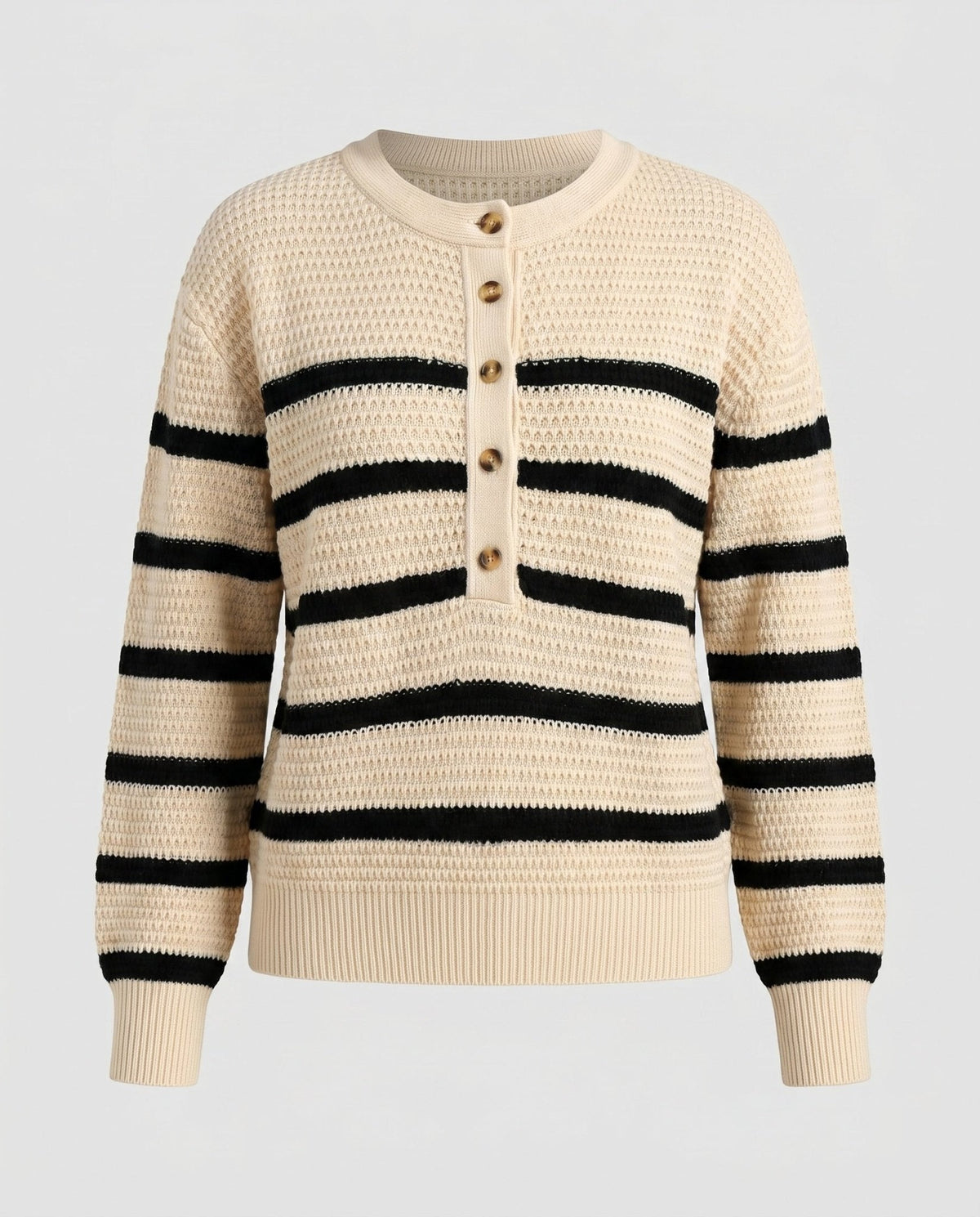 Women's knitted sweater with button placket and striped pattern - Chichicherry