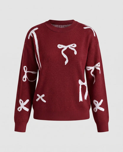 Women's knitted sweater with playful bow motifs - Chichicherry