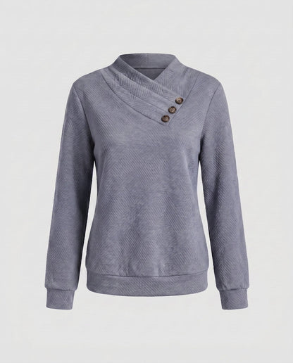 Women's knitted sweater with trendy overcut and decorative buttons - Chichicherry