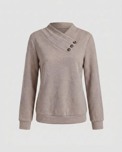 Women's knitted sweater with trendy overcut and decorative buttons - Chichicherry