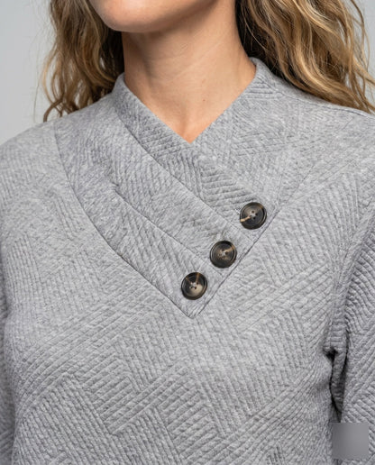 Women's knitted sweater with trendy overcut and decorative buttons - Chichicherry