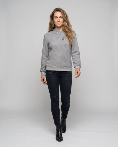 Women's knitted sweater with trendy overcut and decorative buttons - Chichicherry