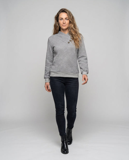 Women's knitted sweater with trendy overcut and decorative buttons - Chichicherry