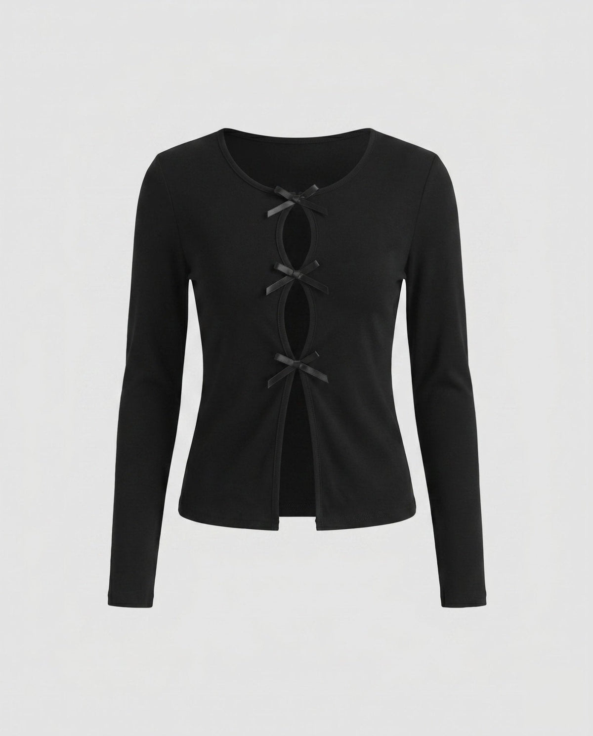 Women's long sleeve blouse with decorative bows and sophisticated button placket - Chichicherry