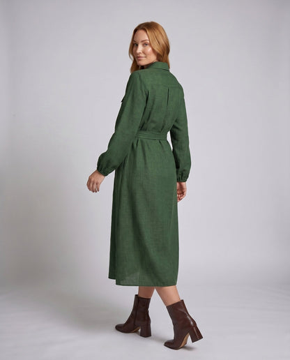 Women’s Long Sleeve Shirt Dress with Fitted Ties Belt - Chichicherry