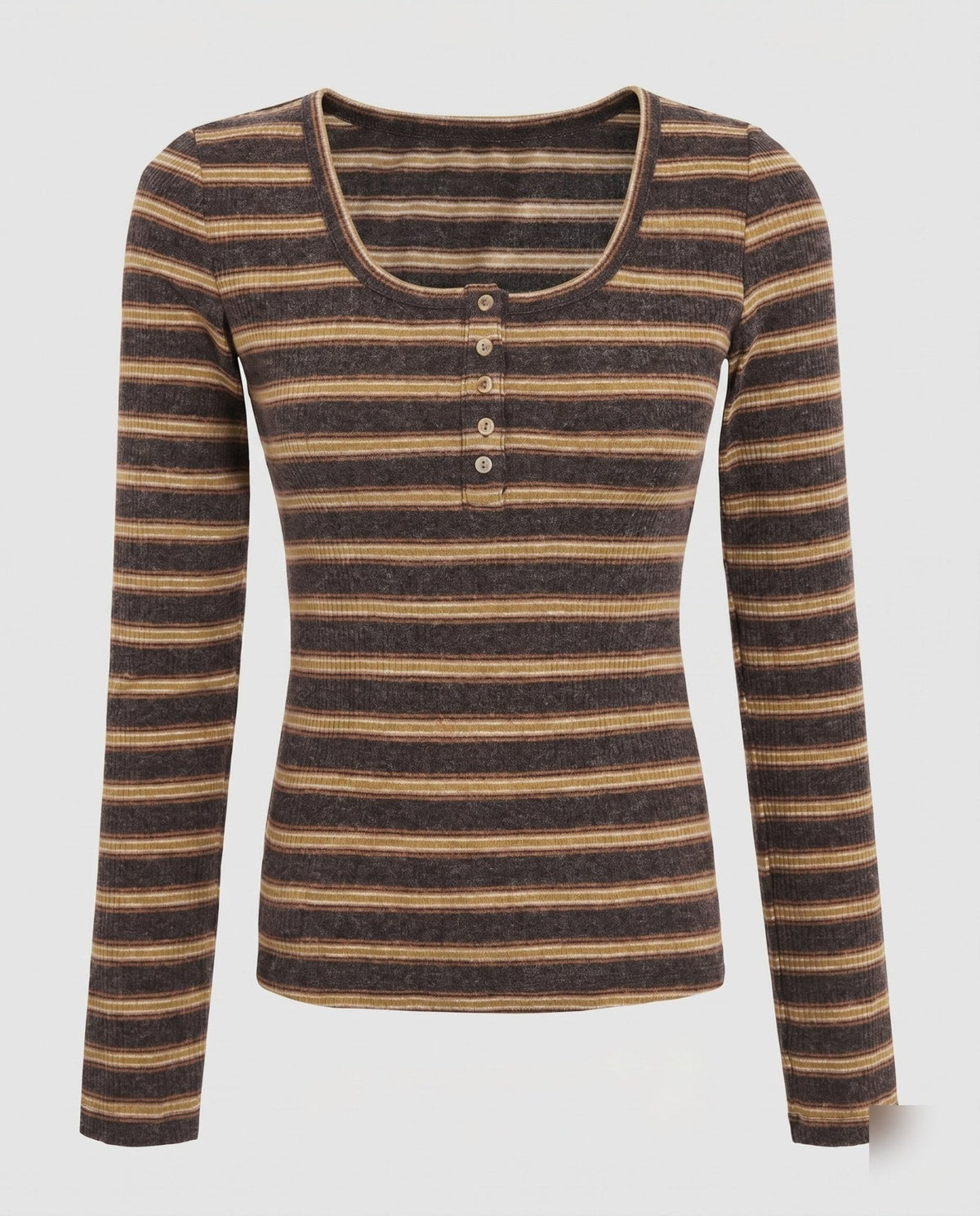 Women's long sleeve shirt with button placket and striped design - Chichicherry