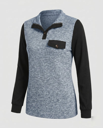 Women's Long Sleeve Shirt with Stylish Contrast Details - Chichicherry