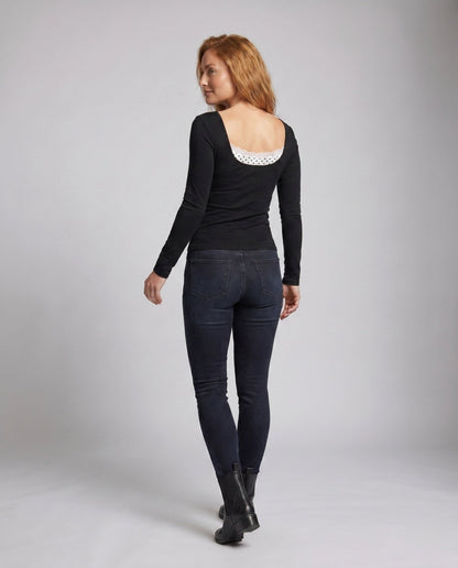 Women's long-sleeve top with playful neckline and elegant lace - Chichicherry