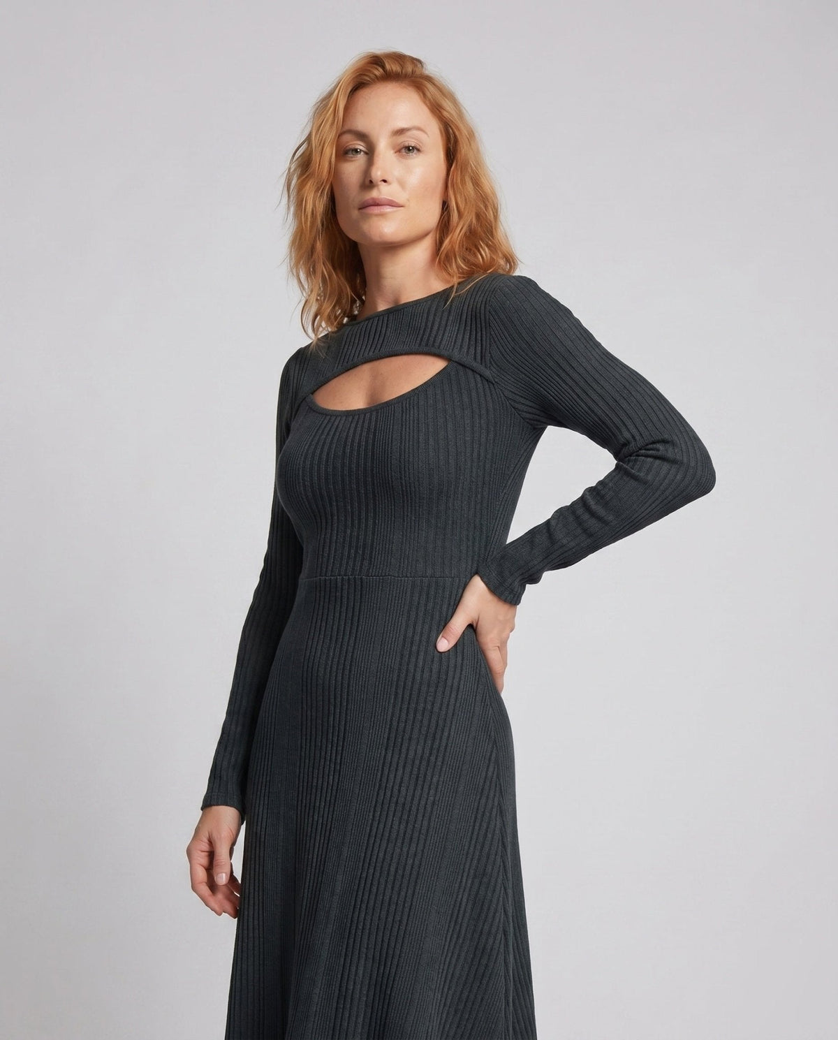 Women's maxi dress with asymmetric hem and elegant cut-out details - Chichicherry