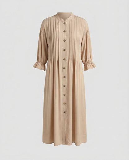 Women’s maxi dress with elegant pleating and button placket - Chichicherry