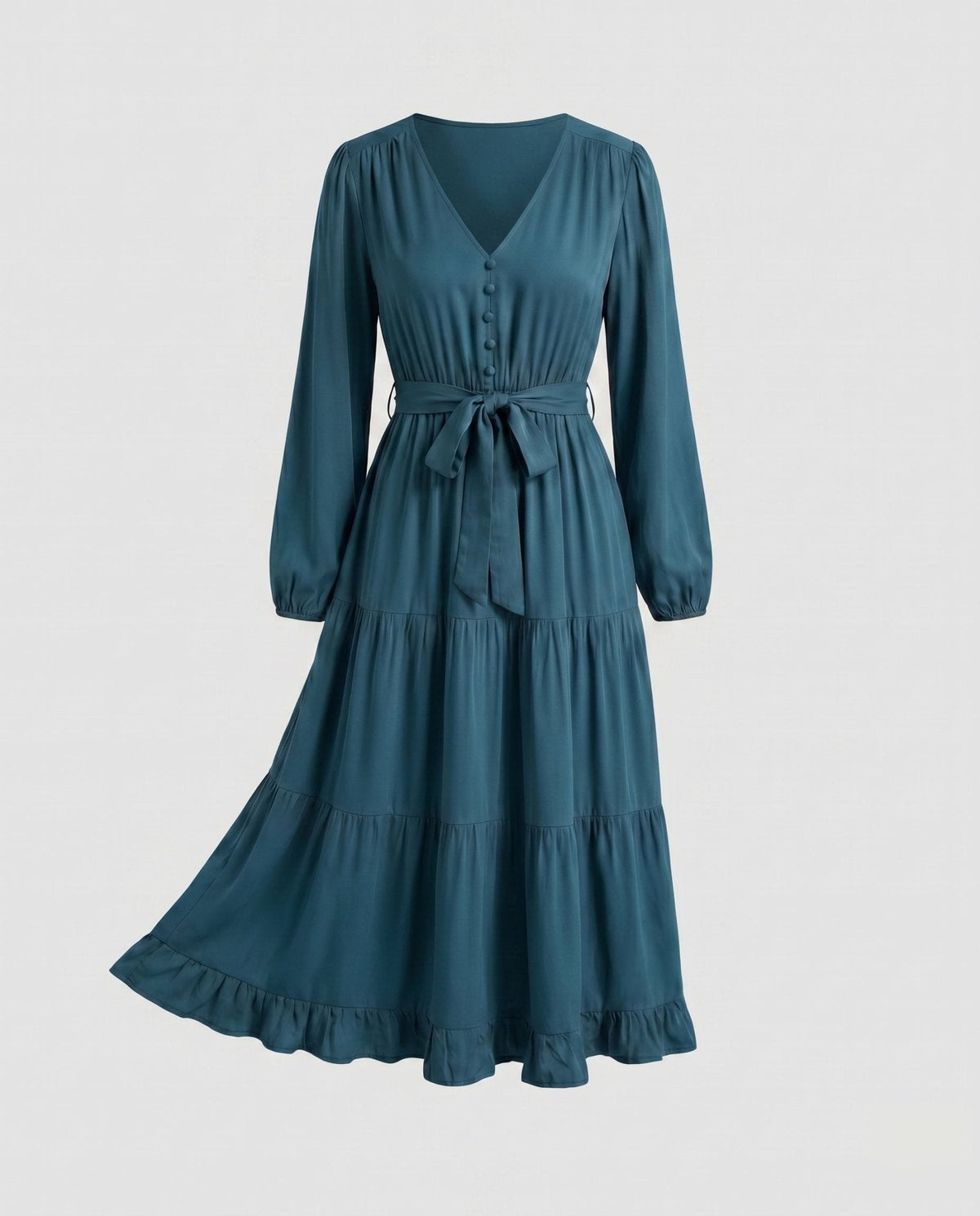 Women's maxi dress with tailored cut and elegant ruffle decoration - Chichicherry