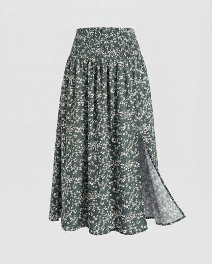 Women's maxi skirt with floral design and elastic waistband - Chichicherry