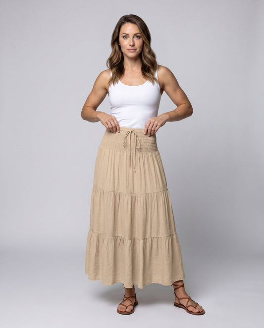 Women's maxi skirt with playful tiered design and elastic waistband - Chichicherry