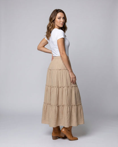 Women's maxi skirt with voluminous tiers and elastic waistband - Chichicherry