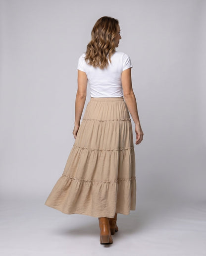 Women's maxi skirt with voluminous tiers and elastic waistband - Chichicherry