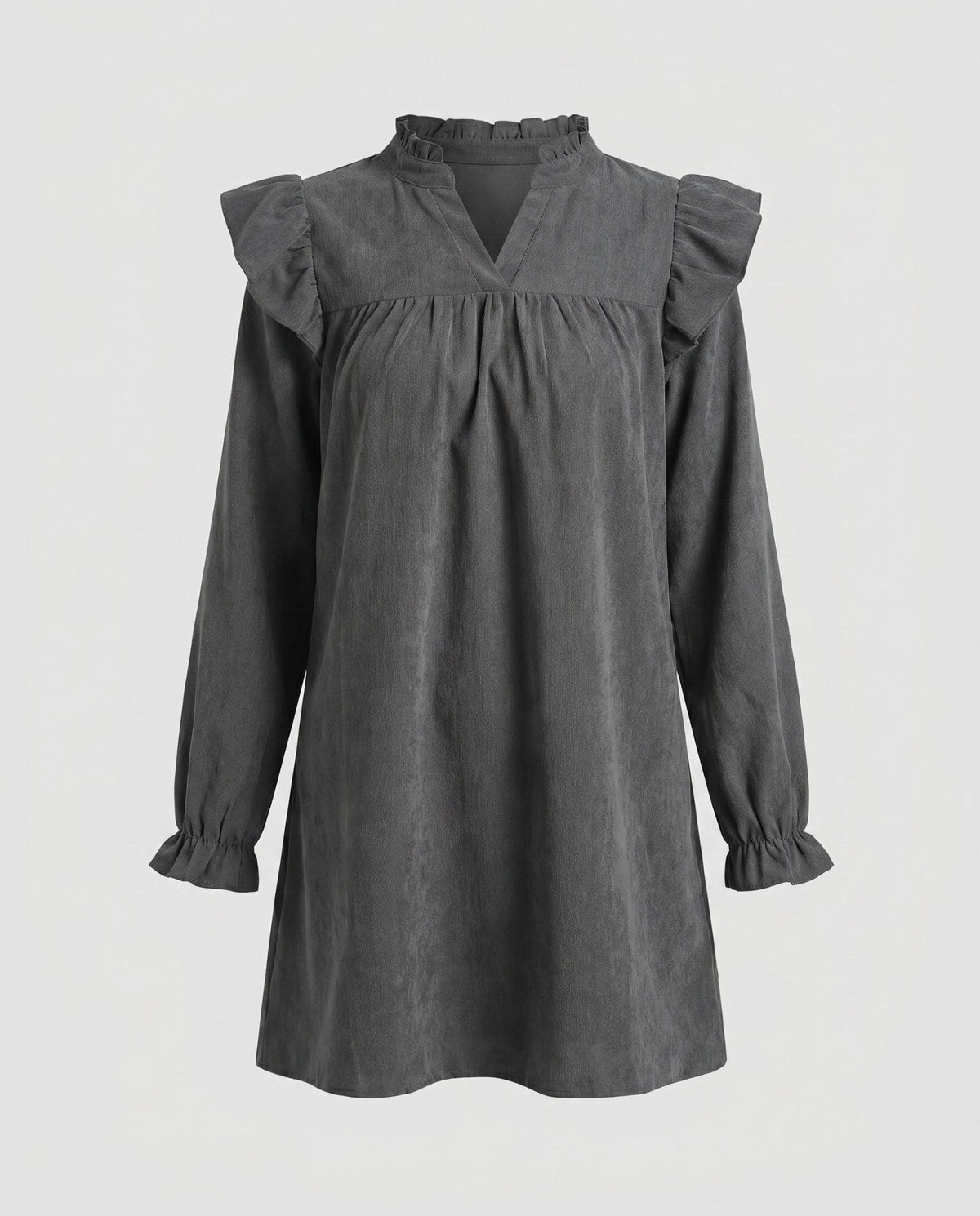 Women’s short-sleeve dress with voluminous ruffle details and implied V-neckline - Chichicherry