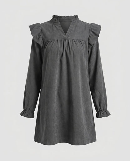 Women’s short-sleeve dress with voluminous ruffle details and implied V-neckline - Chichicherry