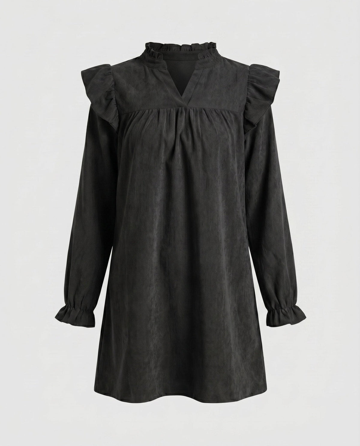 Women’s short-sleeve dress with voluminous ruffle details and implied V-neckline - Chichicherry