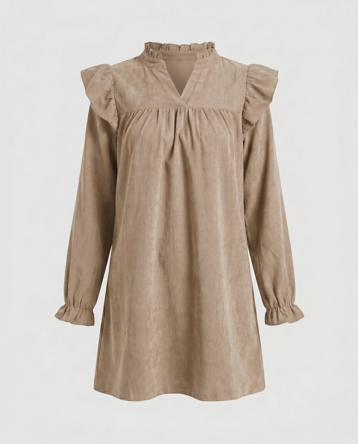 Women’s short-sleeve dress with voluminous ruffle details and implied V-neckline - Chichicherry