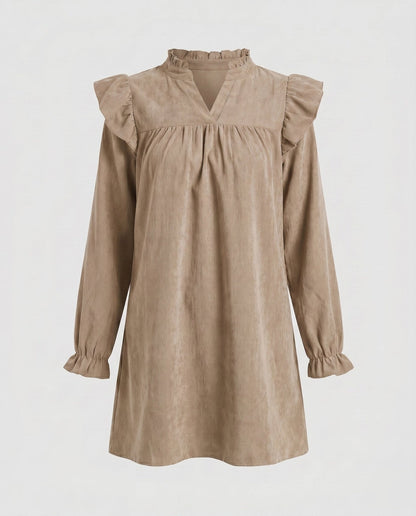 Women’s short-sleeve dress with voluminous ruffle details and implied V-neckline - Chichicherry