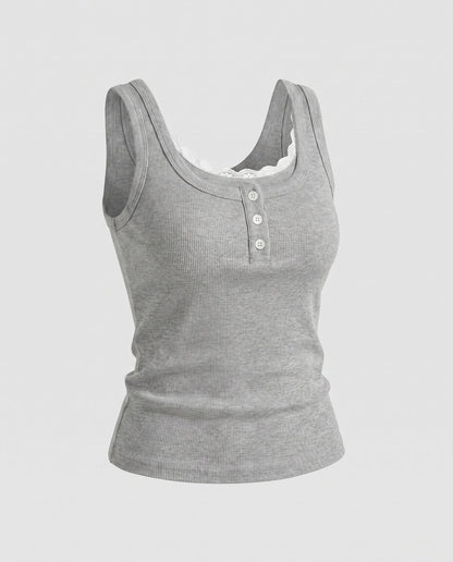 Women's sleeveless top with delicate lace trim by - Chichicherry