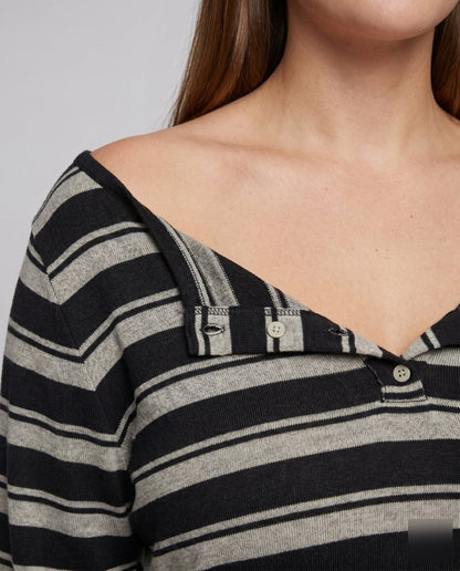 Women's striped long-sleeve shirt with casual cut and V-neck - Chichicherry