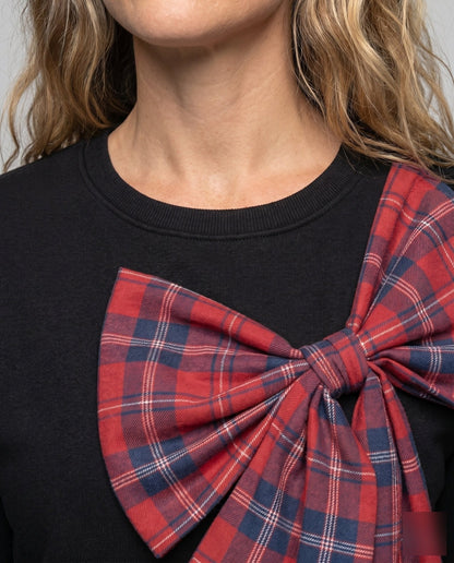 Women's sweatshirt with fashionable checkered bow design - Chichicherry